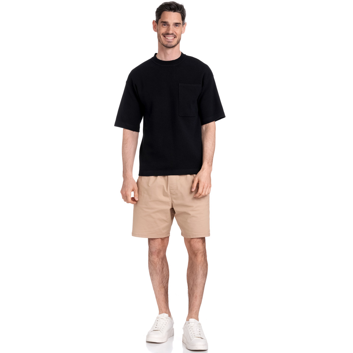 Jonas Nielsen Herren Strick-T-Shirt mit Brusttasche schwarz