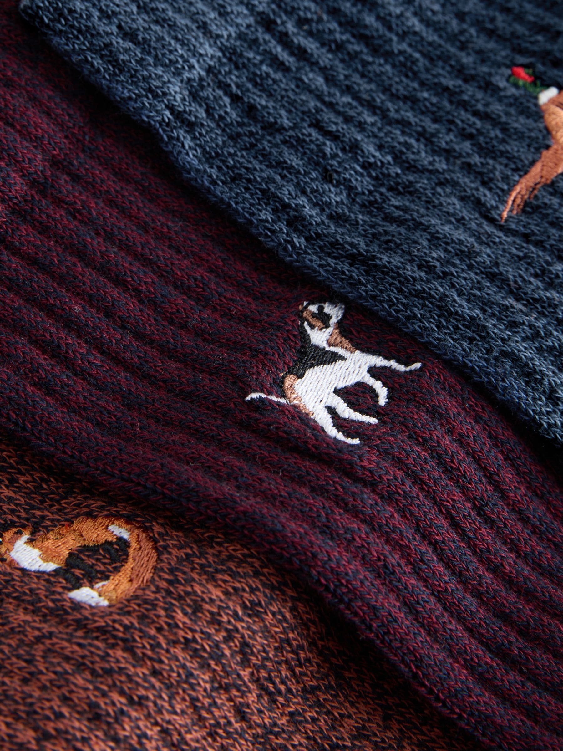 Red/Orange Woodland Embroidered Twisted - Verpakking van 4 paar dikke sokken met hertenborduurwerk