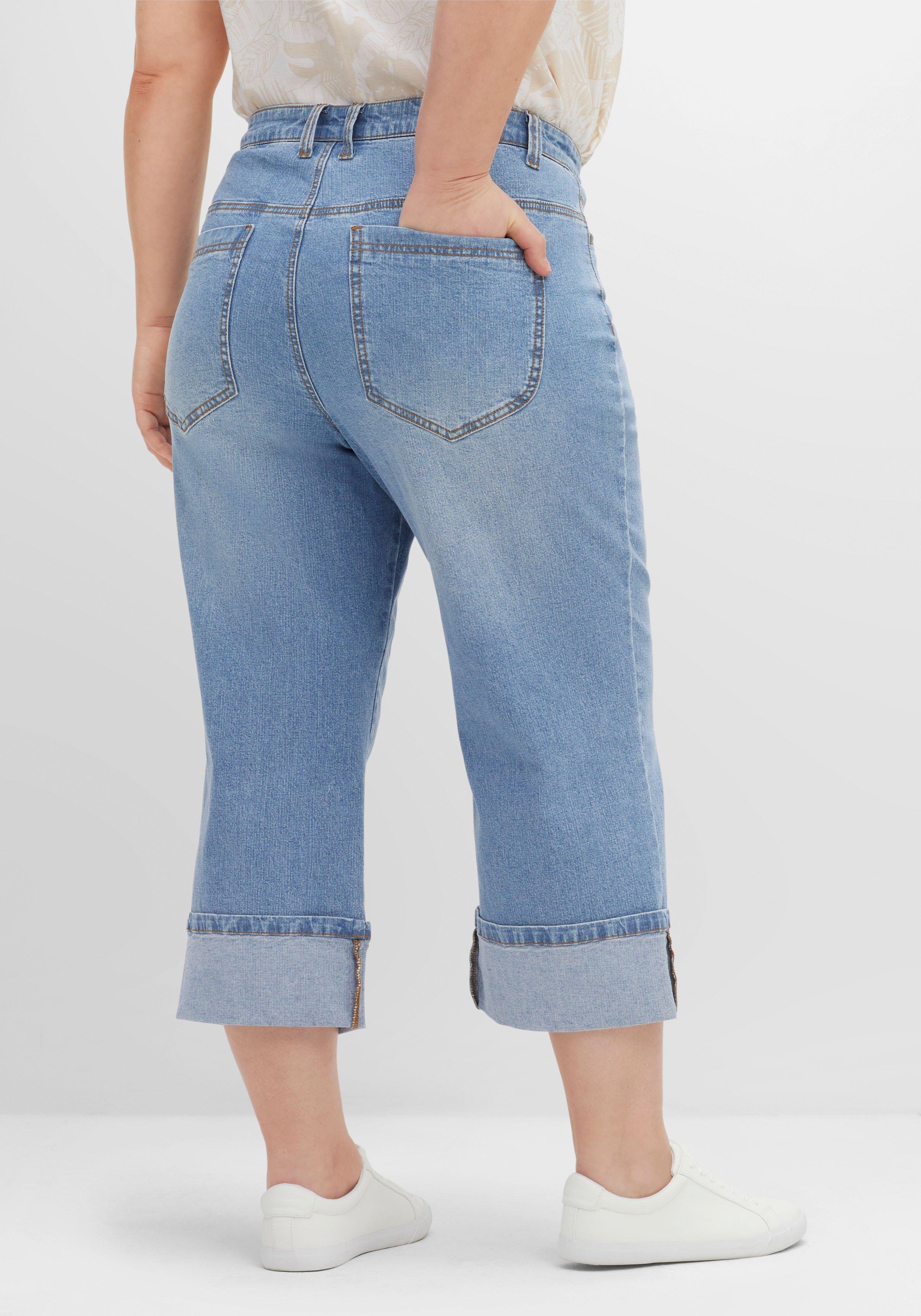 Dad-Jeans mit weitem Bein in 3/4-Länge