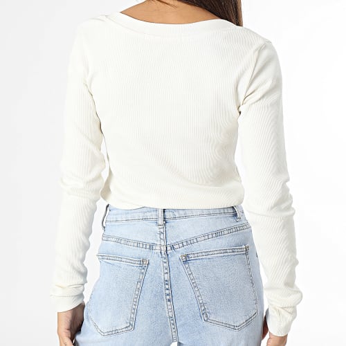 Tee Shirt Manches Longues Col V Femme 2023 Beige Clair