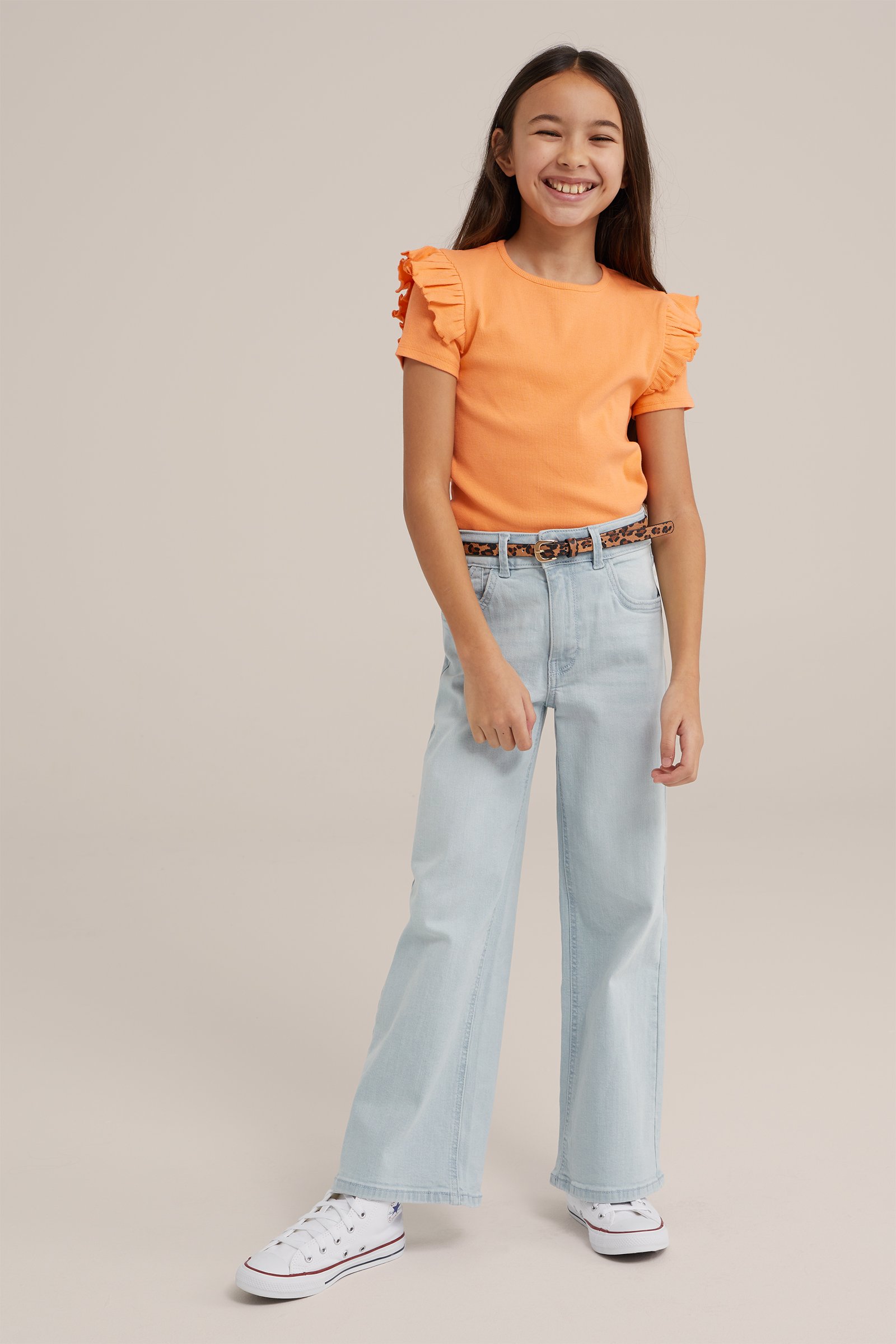 Meisjes T-shirt met ruches WE Fashion Oranje