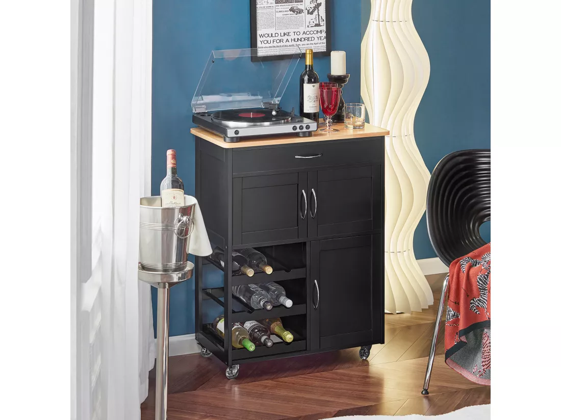 Desserte Chariot De Cuisine De Service Roulant, Meuble Armoire De Rangement Cusine Noir, Fkw45-sch