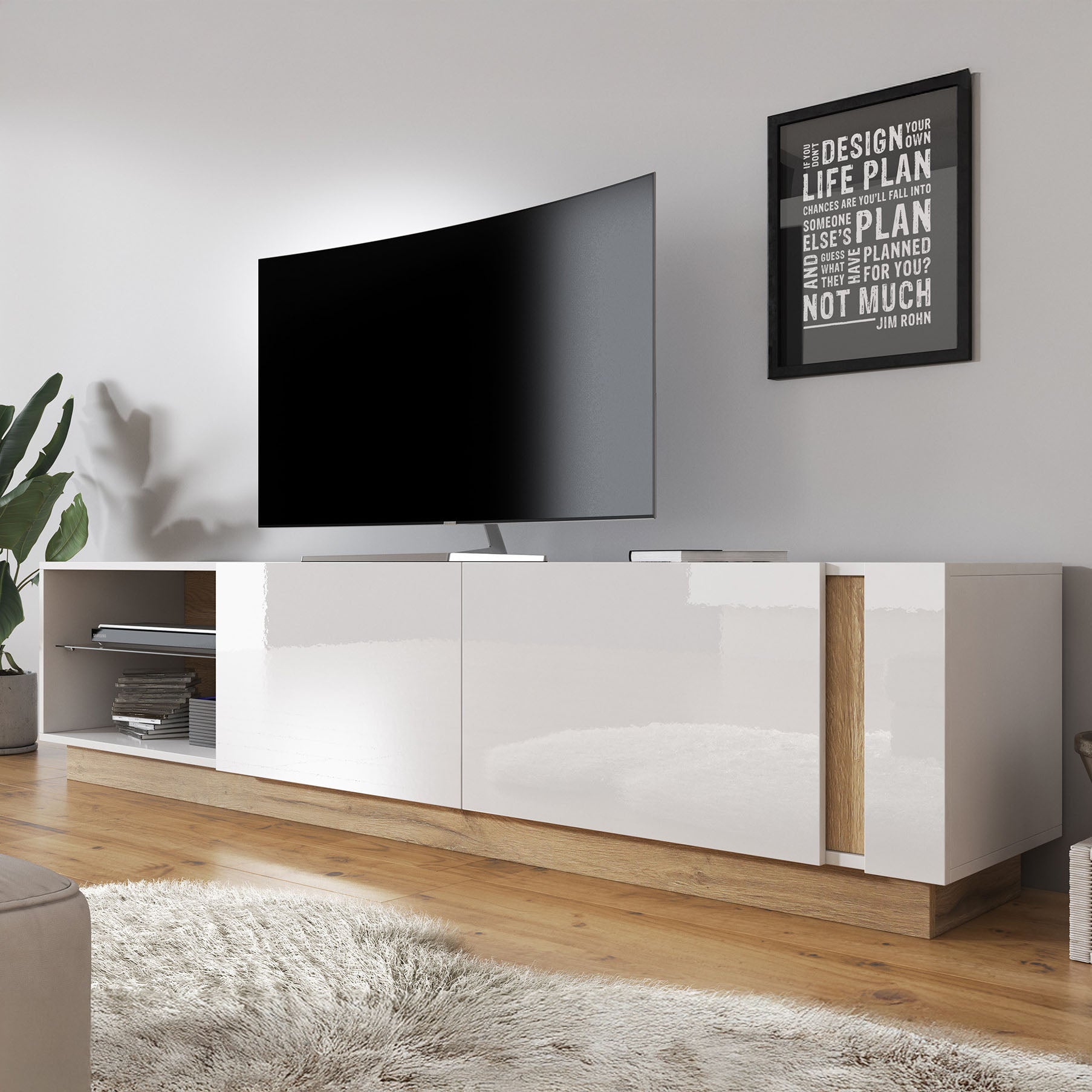 Ashley - TV-Meubel - Wit/eiken - 187 cm