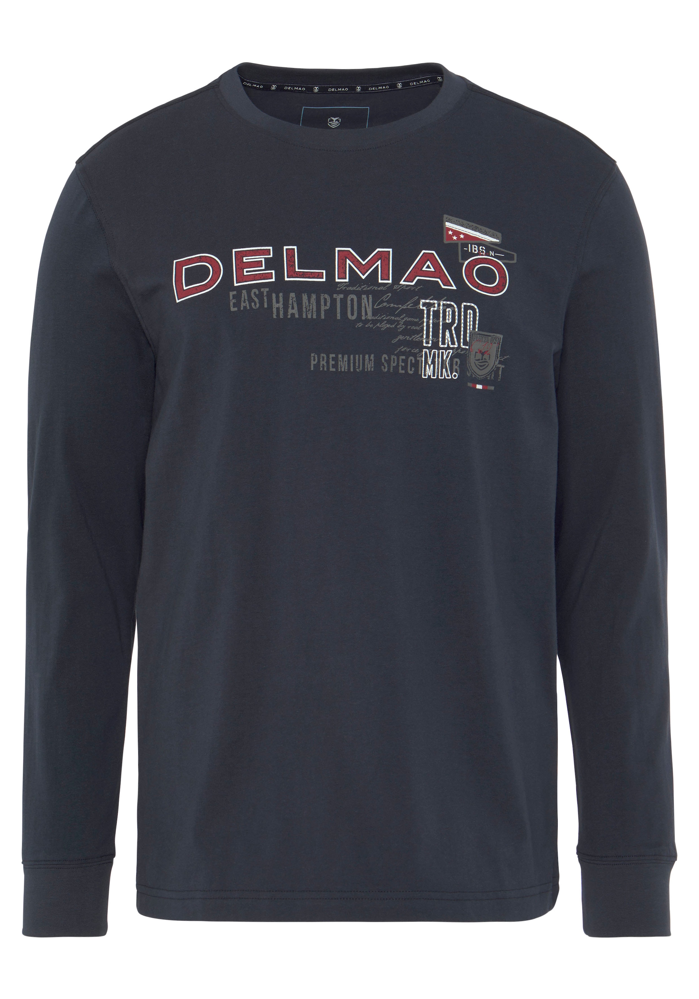 DELMAO Langarmshirt , schmale Passform,  bedruckt,  Rundhalsausschnitt,  aus Baumwolle