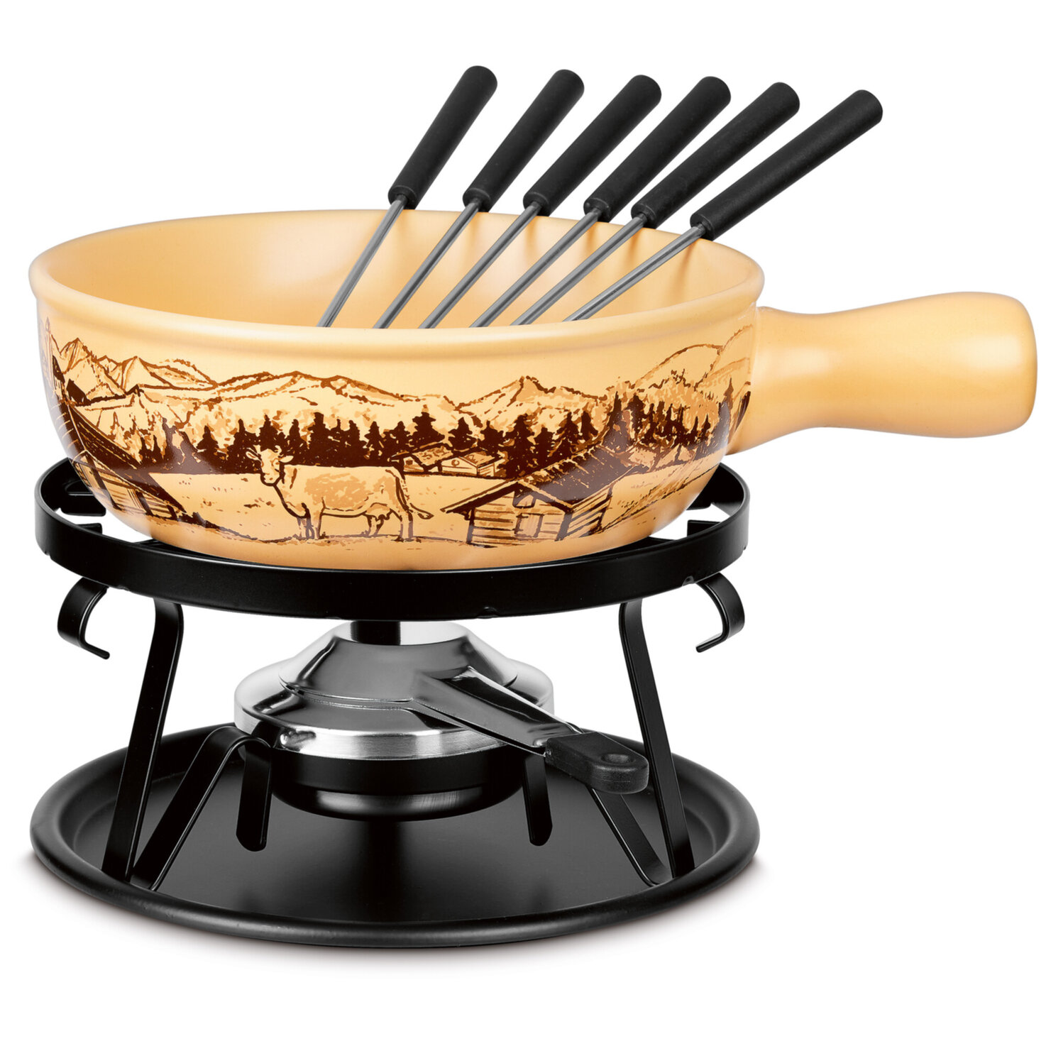 Käsefondue-Set Kuh Keramik beige 9 Stück