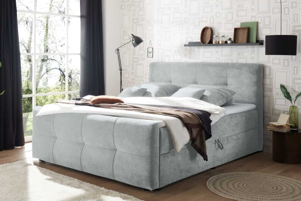 Modernes Boxspringbett TOULOUSE 160x200cm silbergrau inkl. Matratze Topper Stauraum