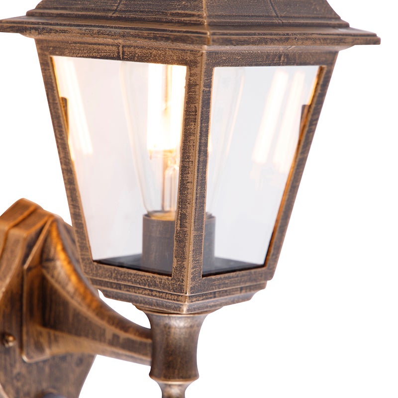Antieke gouden wandlamp IP44 met bewegingsmelder - Capital
