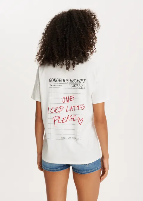 T-shirt met print coffee ticket wit (WIT)