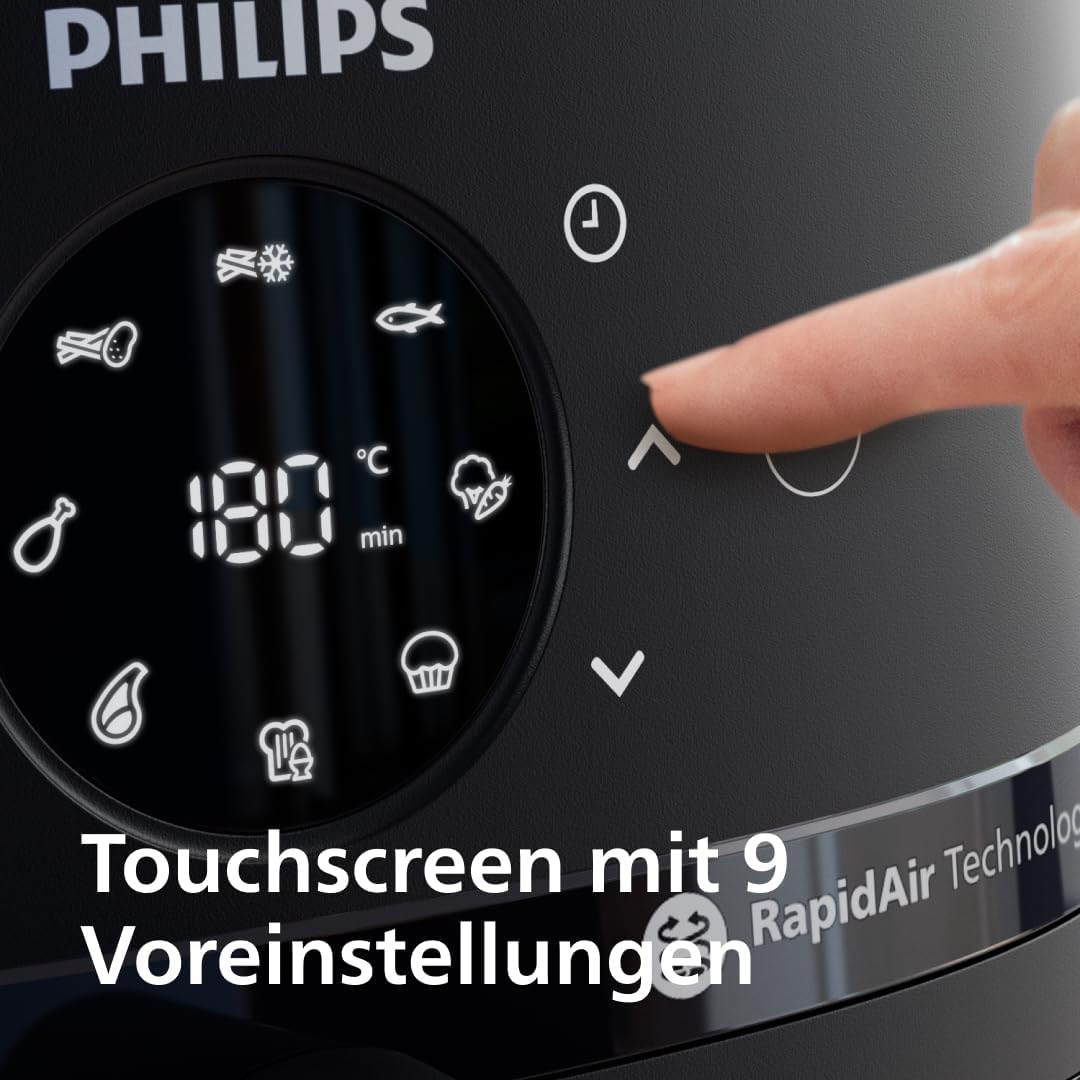 Philips Airfryer 2000 Series – Standard 6.2L Heißluftfritteuse mit Sichtfenster, RapidAir Technologie, 90% weniger Fett, leicht zu Reinigen, Touchscreen, energie- & platzsparend (NA230/00)