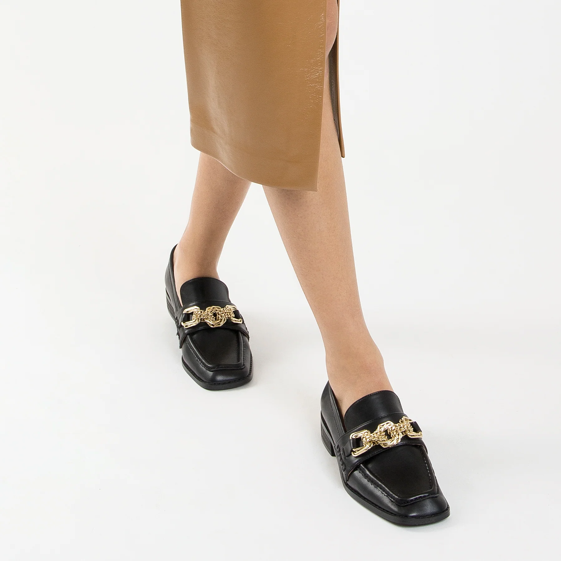 Mocassins, Derbies, Ballerines-Mocassins Denise noirs à chaîne or multi-maillons