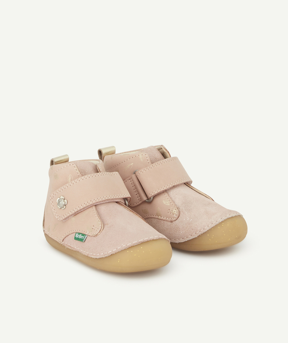 KICKERSBOOTS BÉBÉ ROSE CLAIR ET COULEUR ARGENTÉE IMPRIMÉ FEUILLES