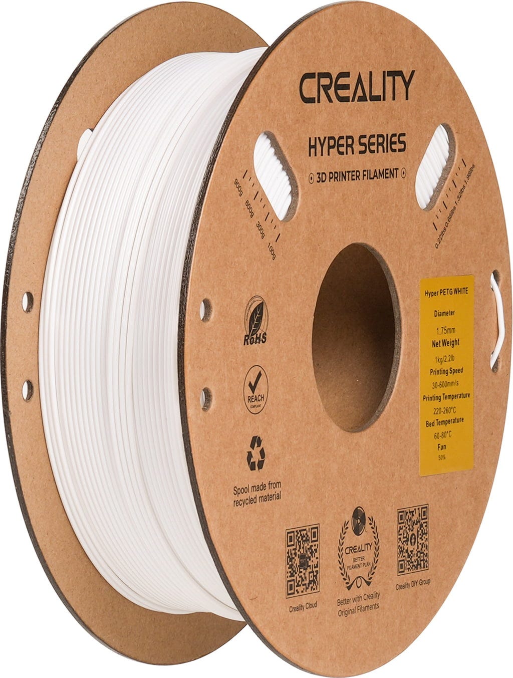 Creality  Hyper PETG White, 1,75 mm / 1000 g    PETG Filament für den High Speed Druck