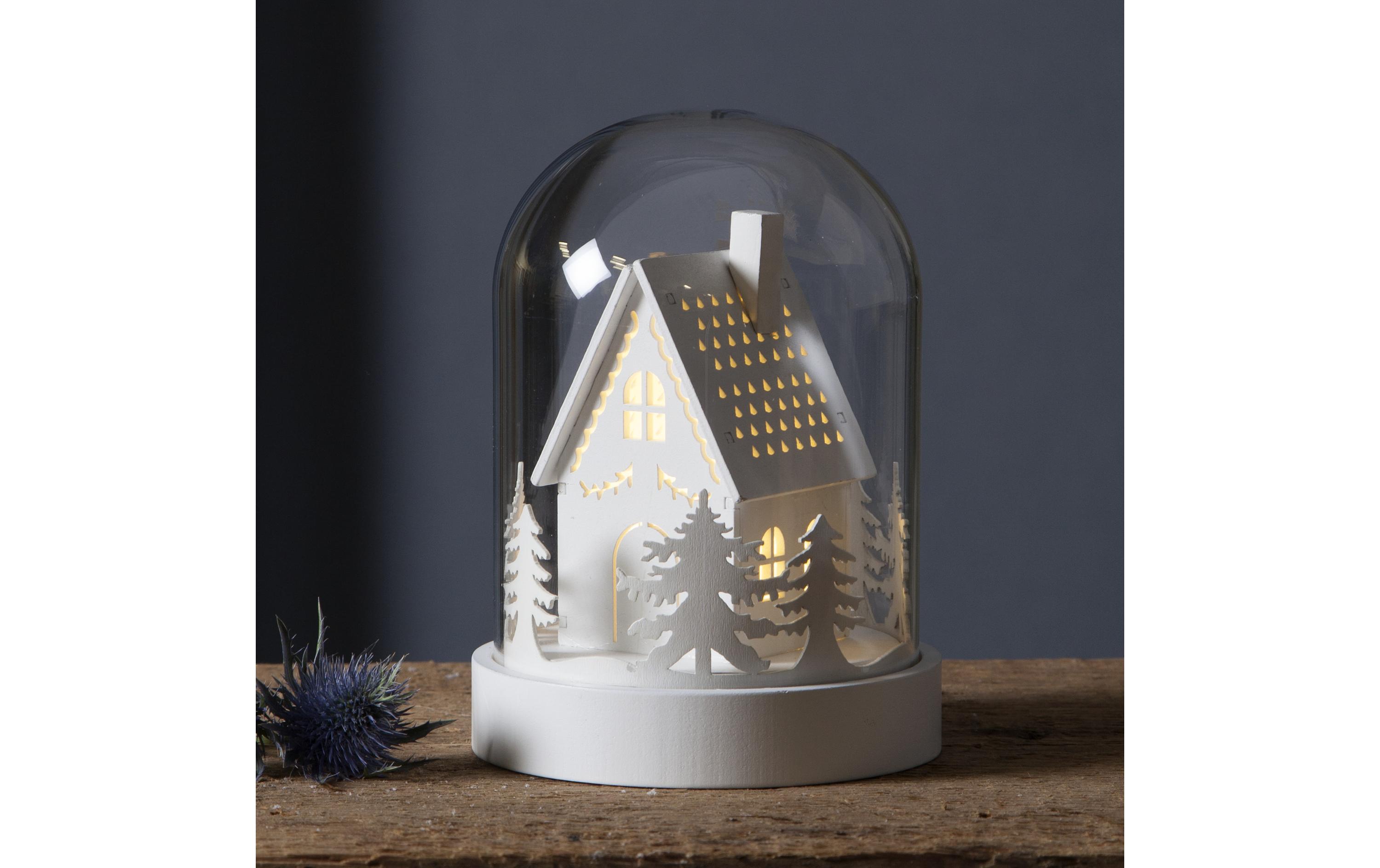 Schneekugel Kupol Haus 17.5 cm, WeissWeihnachtsdekoration mit LED Licht