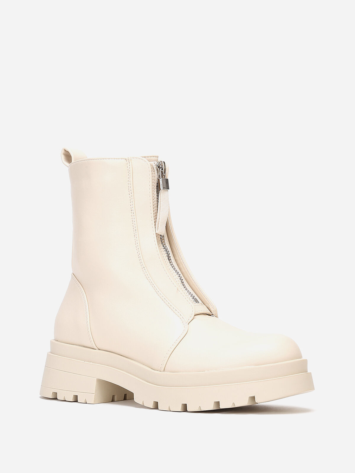 Bottines zippées à plateforme crantée- Beige