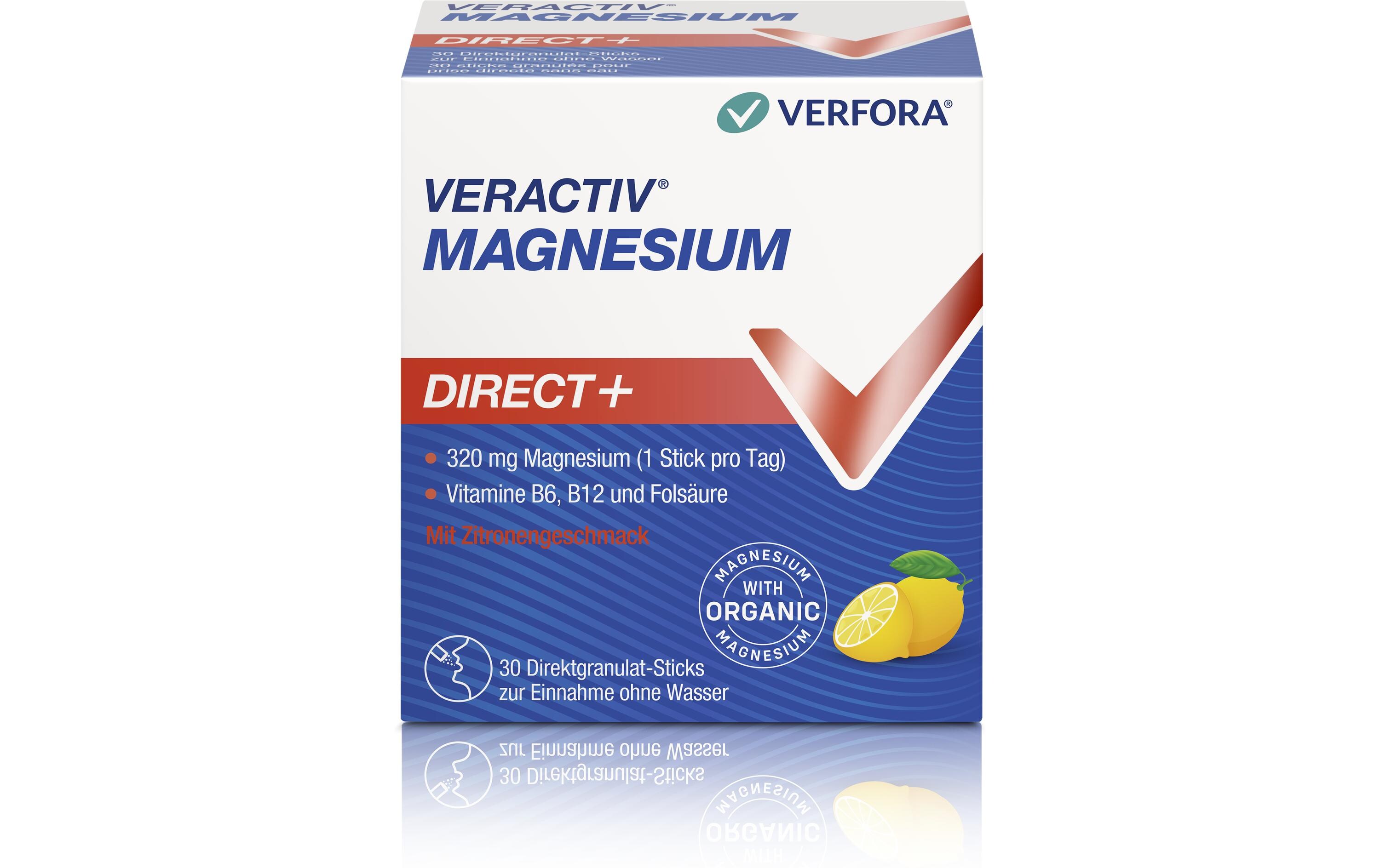 Magnesium Direct+ Zitrone 30 StückMagnesiumpräparat mit drei B-Vitaminen