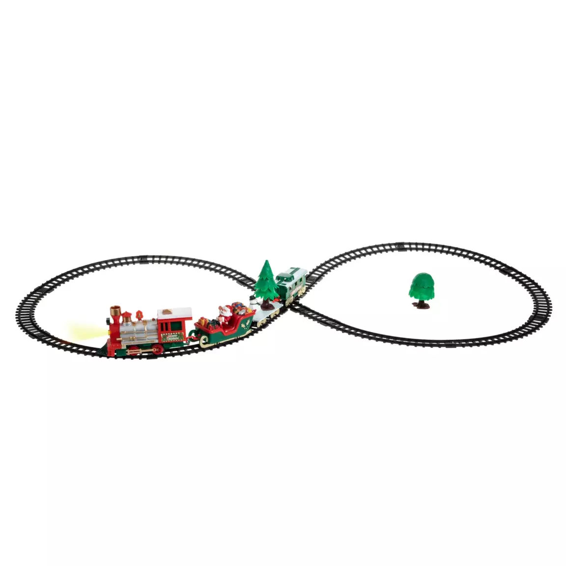 Train électrique, lumineux et musical à piles (90 cm) Merry Xmas