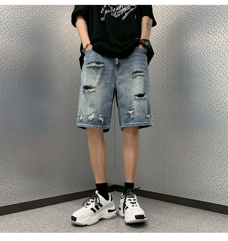 Bay Go Mall - Mid Rise Distressed Washed Denim Shorts