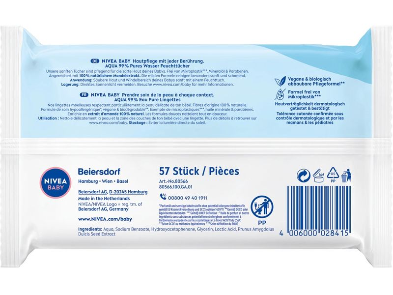 NIVEA BABY Feuchttücher Aqua Feuchttücher aus 99% Wasser reinigen die zarte Babyhaut besonders sanft und schonend
