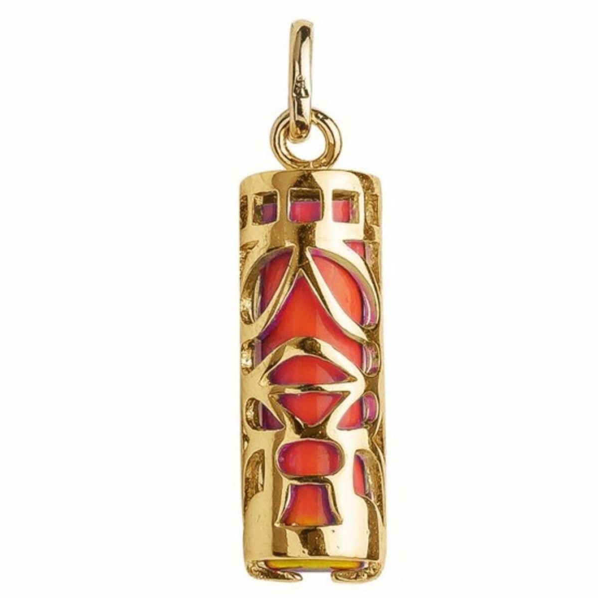 Pendentif Tiki Polynésien rouge corail maori en plaqué or 3cm + chaîne symbole sagesse