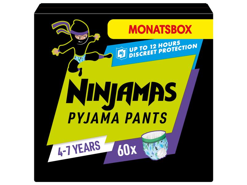 Pampers Nachtwindeln Ninjamas Jungs 4-7 Jahre, 60 Stk. Monatsbox – Auslaufschutz für die ganze Nacht
