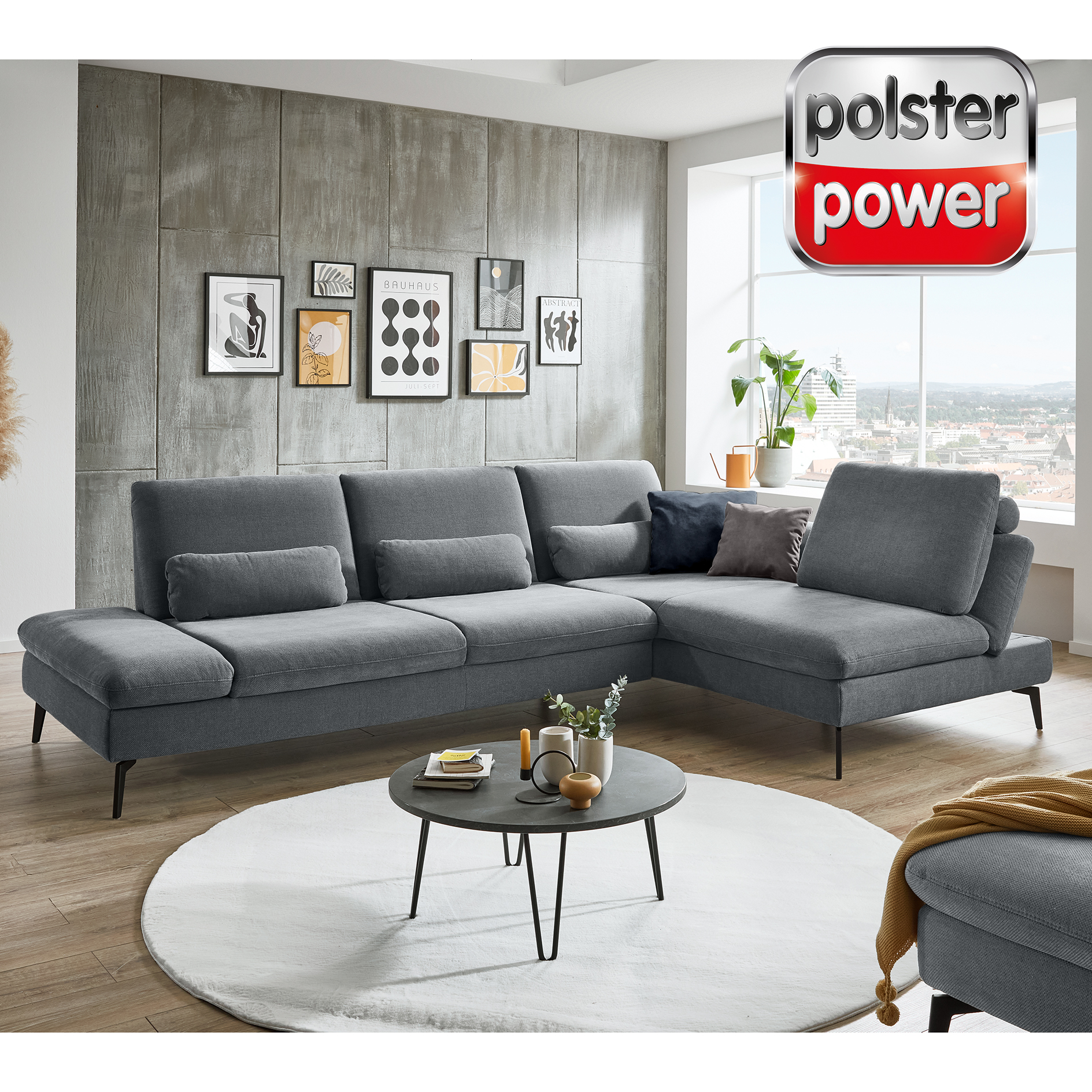 polsterpower Ecksofa - denim - mit Armteilverstellung - Longchair rechts