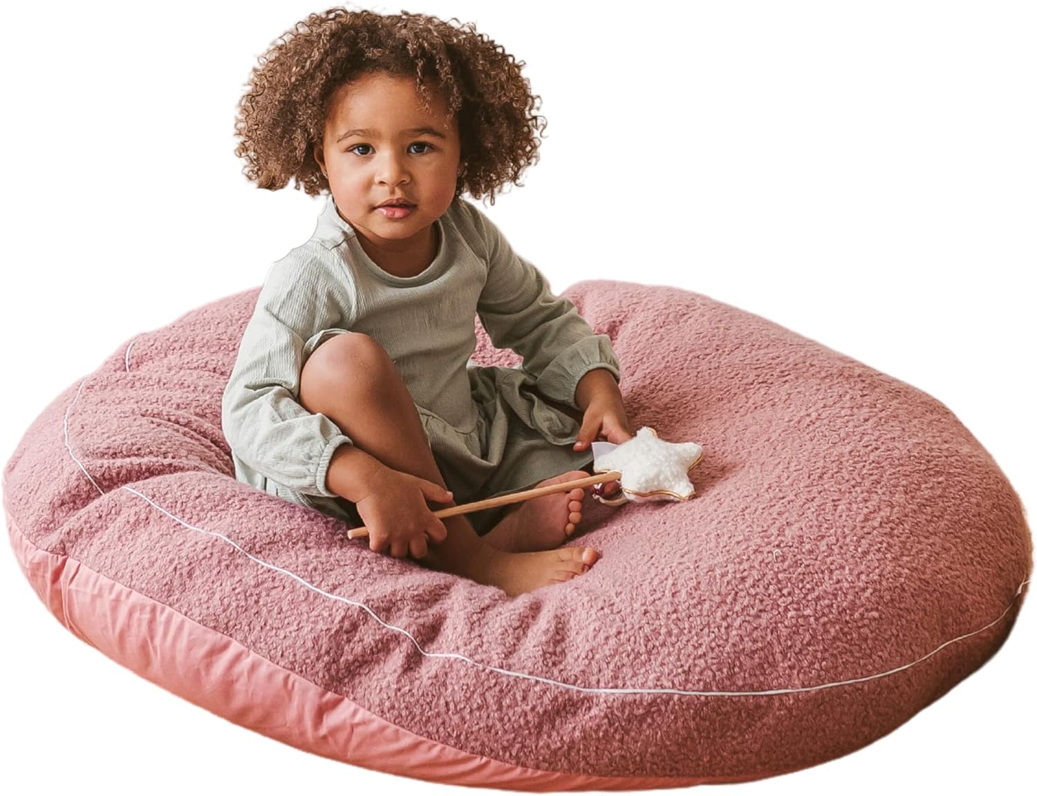 MINICAMP Große Bodenkissen für Kinder - Ultra-Flauschiger & waschbarer Kinder-Sitzsack mit Füllung und Bouclé-Sherpa-Bezug - 100 cm breit - Lounger und Lesekissen für Kleinkinder & Jugendliche (Rosa)