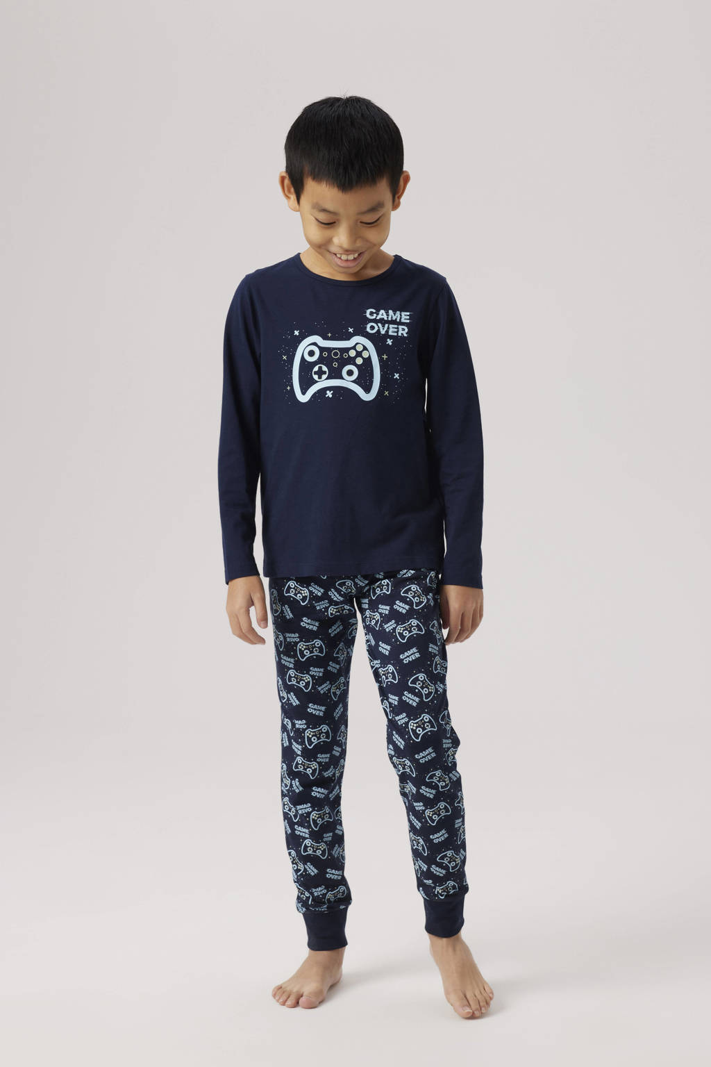 NAME IT pyjama met all over print donkerblauw/lichtblauw