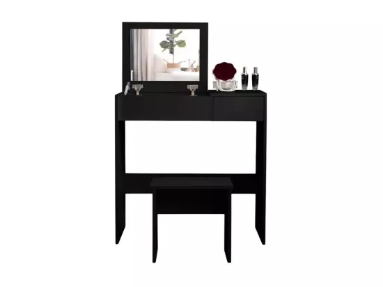 Coiffeuse table de maquillage grise avec miroir et tabouret CLARI