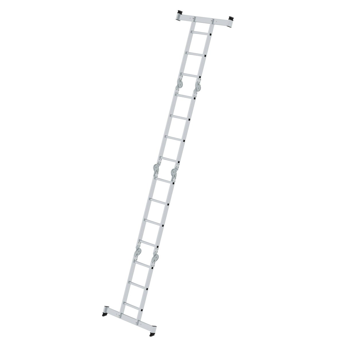 PROREGAL Multifunctionele ladder, 4-delig, met dwarsbalk en houten platform, 2 x 3 en 2 x 4 sporten