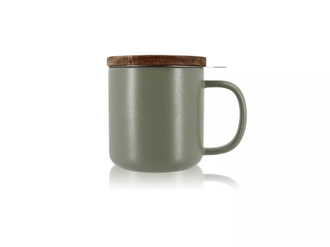 Ogo Living - Tisaniere Juliet 300ml En Gres Vert Amande Avec Couvercle Bois D'acacia