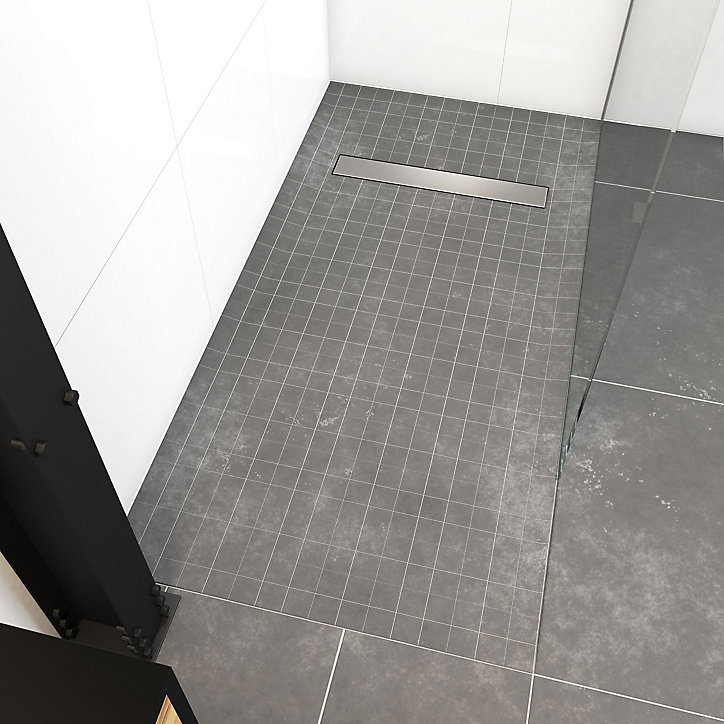 Receveur de douche à carreler 90 x 160 cm, gris, bonde linéaire, Galedo Showerplate