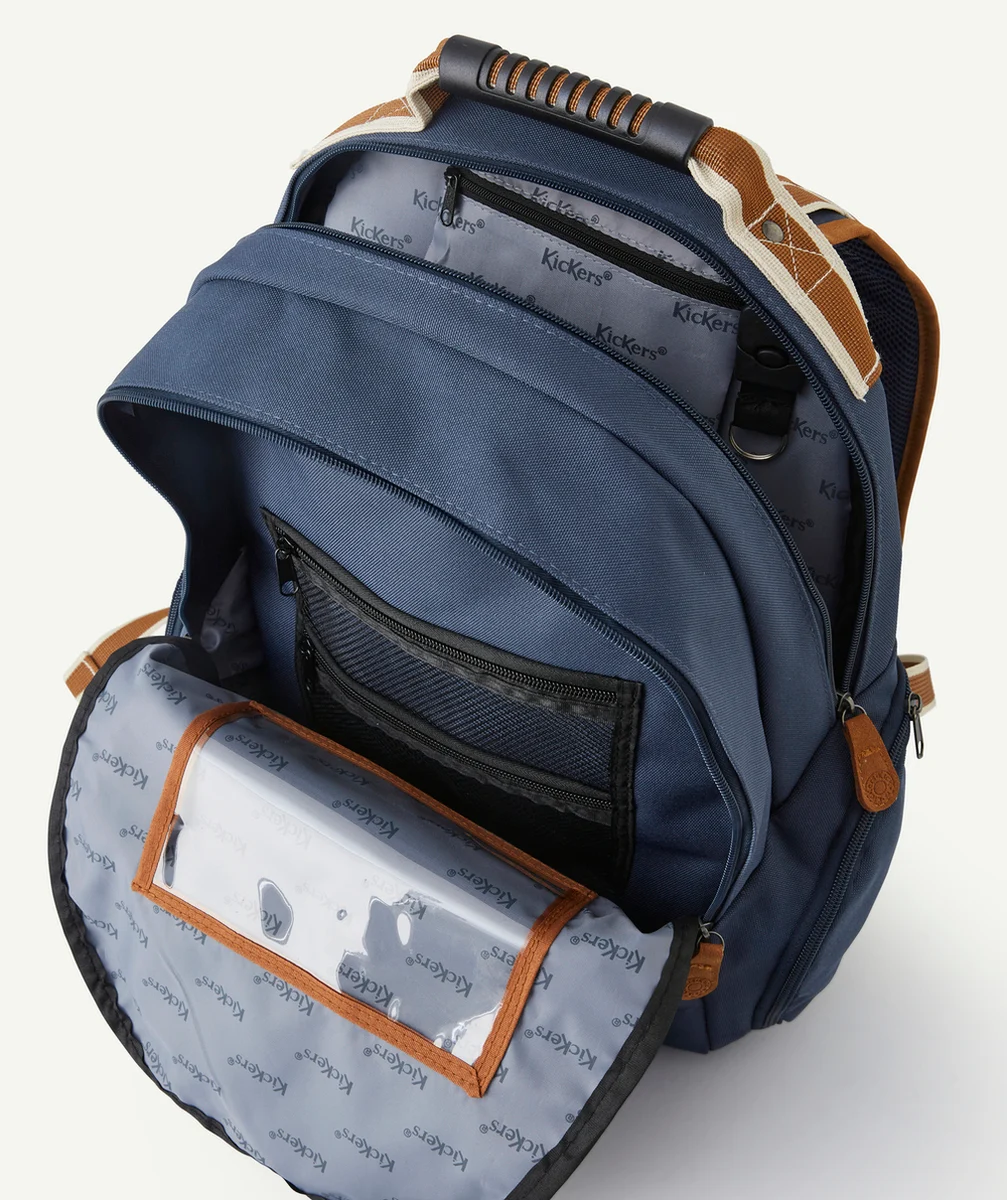 KICKERSSAC À DOS BLEU MARINE ET MARRON AVEC DOUBLE COMPARTIMENT