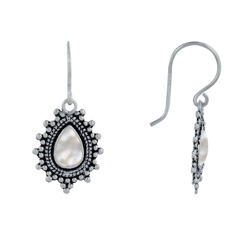Boucles d'Oreilles Argent Goutte Ethnique et Nacre