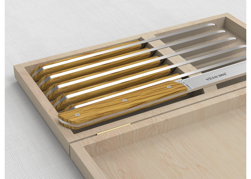Service de 6 couteaux de table avec un manche en bois de chêne et lame en acier inoxydable