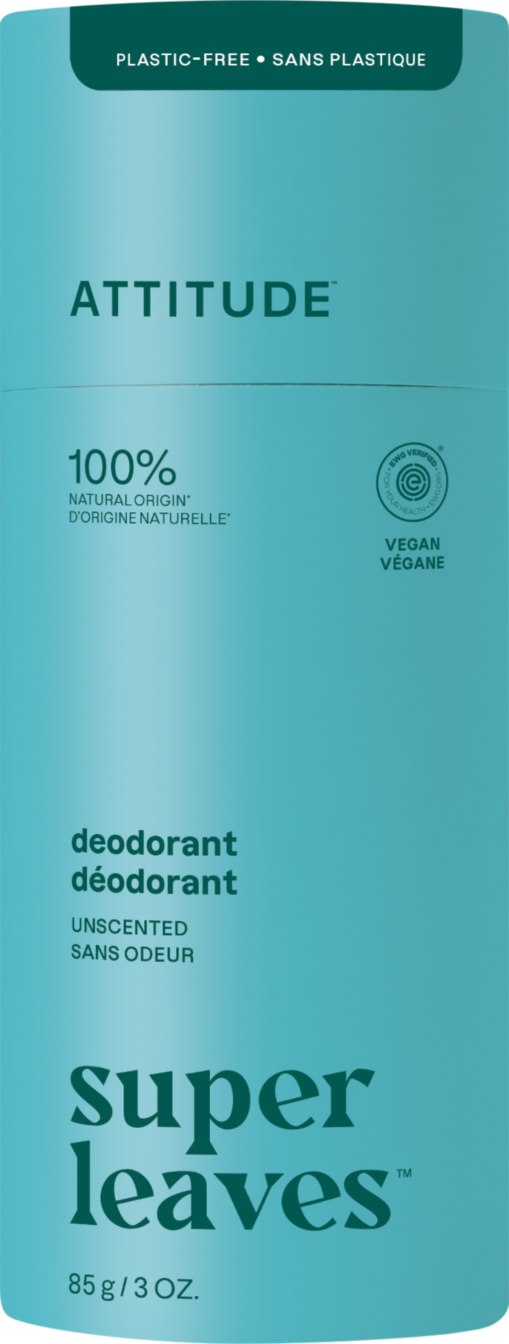 ATTITUDE  Super Leaves Deodorant Fragrance Free, 85 g