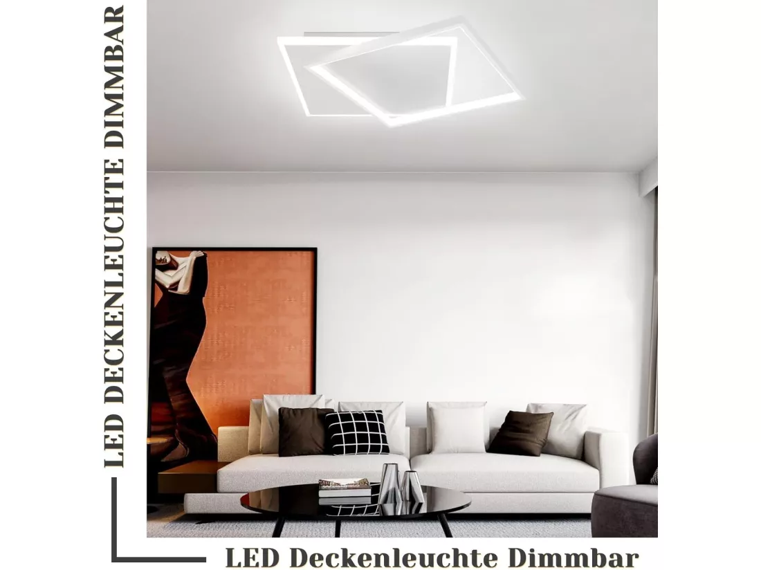 NETTLIFE Plafonnier LED réglable 44W, blanc, design carré, avec télécommande, 44x40cm