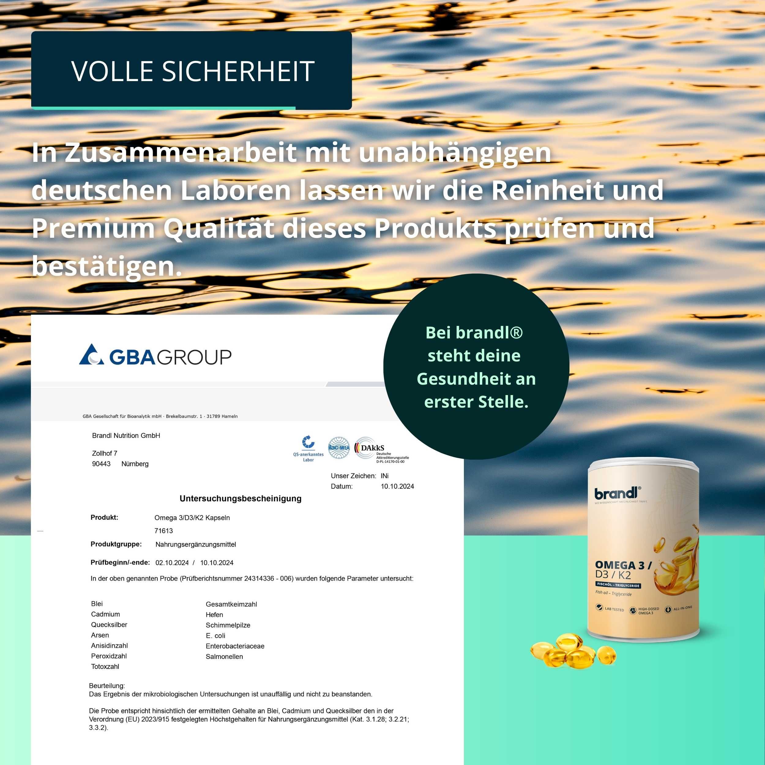brandl® Omega 3 D3 K2 Kapseln aus Fischöl | EPA DHA im 2:1 Verhältnis