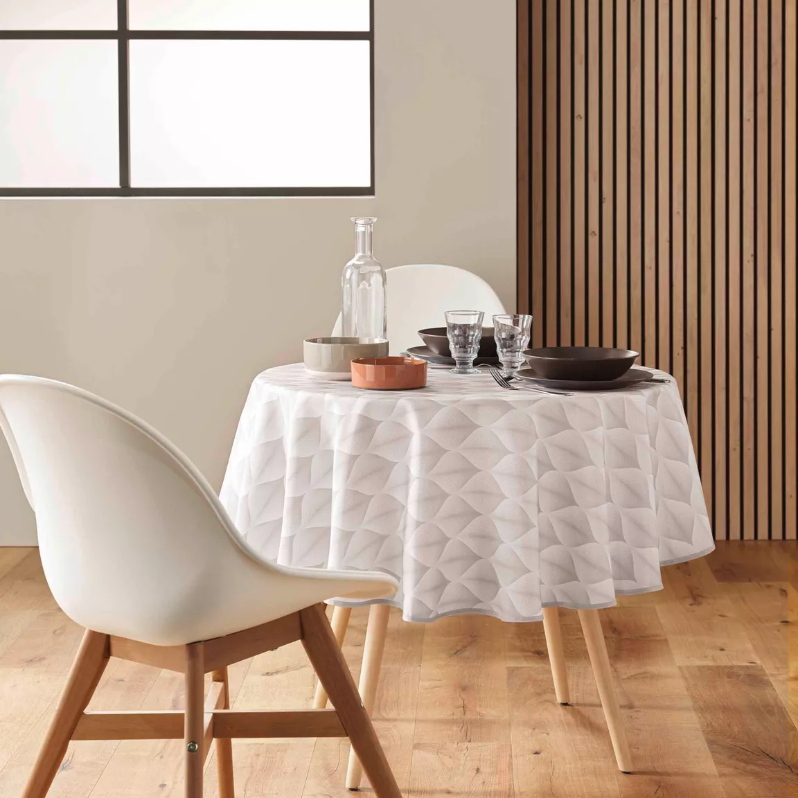 Nappe ronde anti tache (180 cm) Kalini Beige