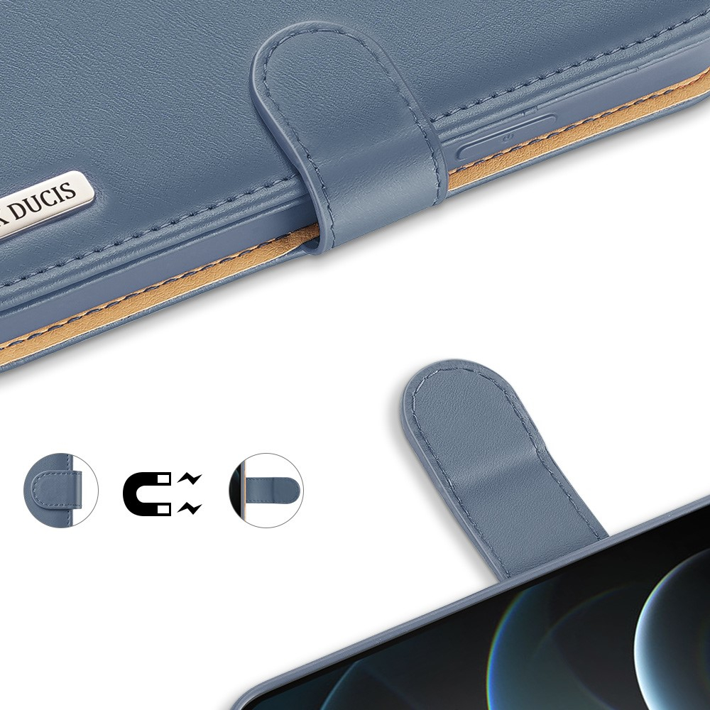 iPhone 12 / iPhone 12 Pro Flip Wallet Cover Echtleder Tasche (RFID Schutz) - Blau