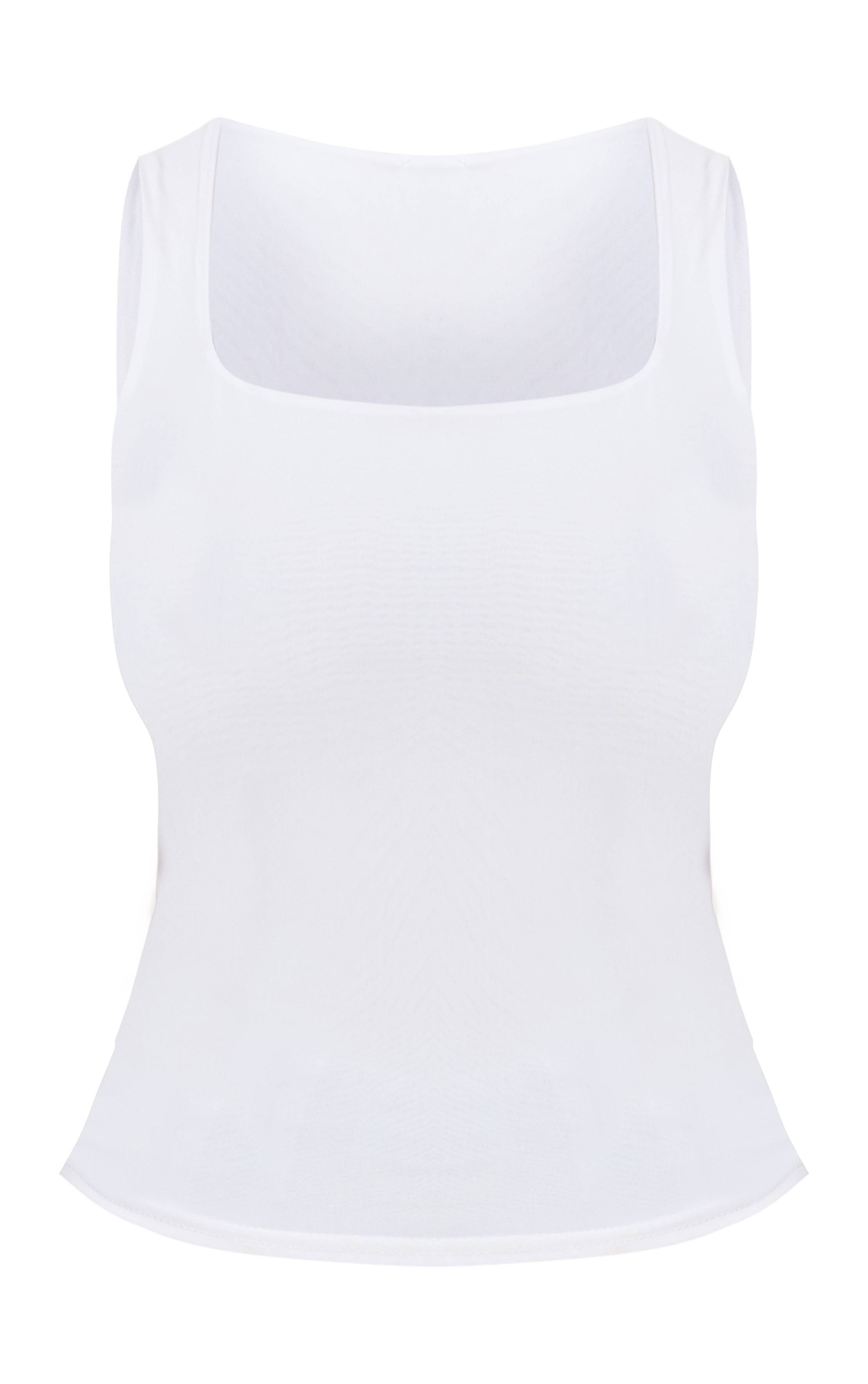 Blanc Haut Shape Col Carré En Tissu Slinky