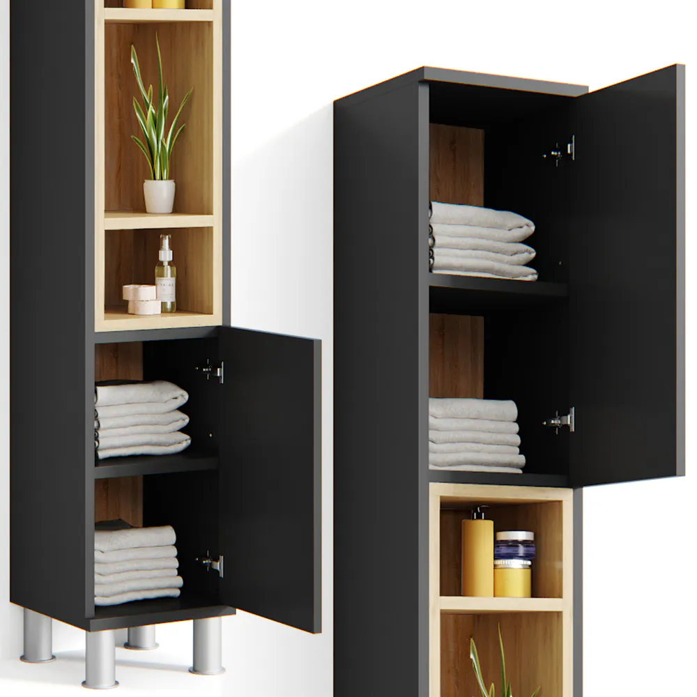 Vicco Badschrank Aquis Badezimmerschrank Hochschrank Bad Schrank Eiche Anthrazit