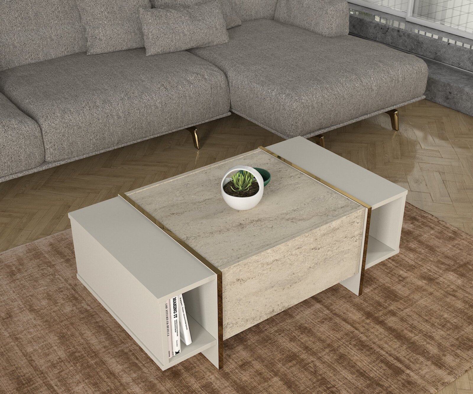 Couchtisch - beige - Granit Optik - 103,8 cm