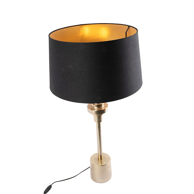 Art deco tafellamp goud en katoenen kap zwart 45 cm - Diverso