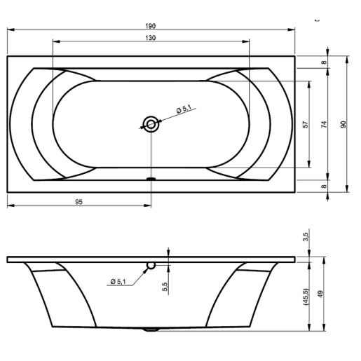 Riho Lima bubbelbad 190x90cm wit glans met touchbediening, 6   4   2 hydrojets en 10 aerojets