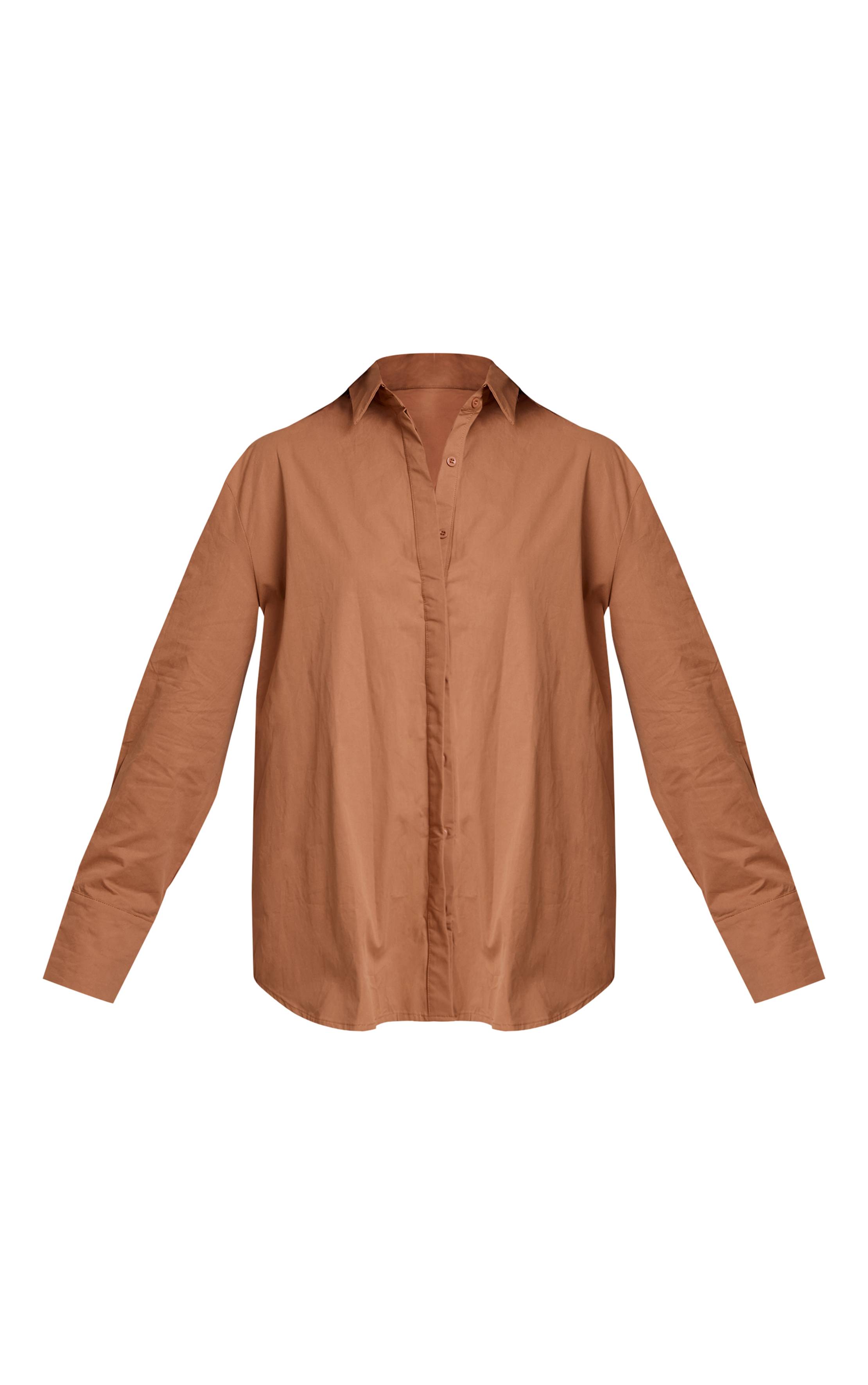 Marron Chemise En Coton À Poignets Surdimensionnés