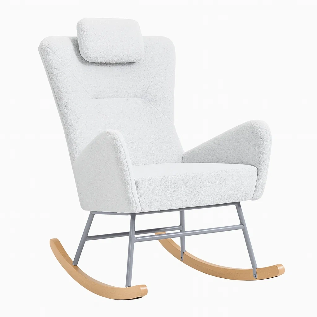 Rocking-chair en tissu polyester blanc