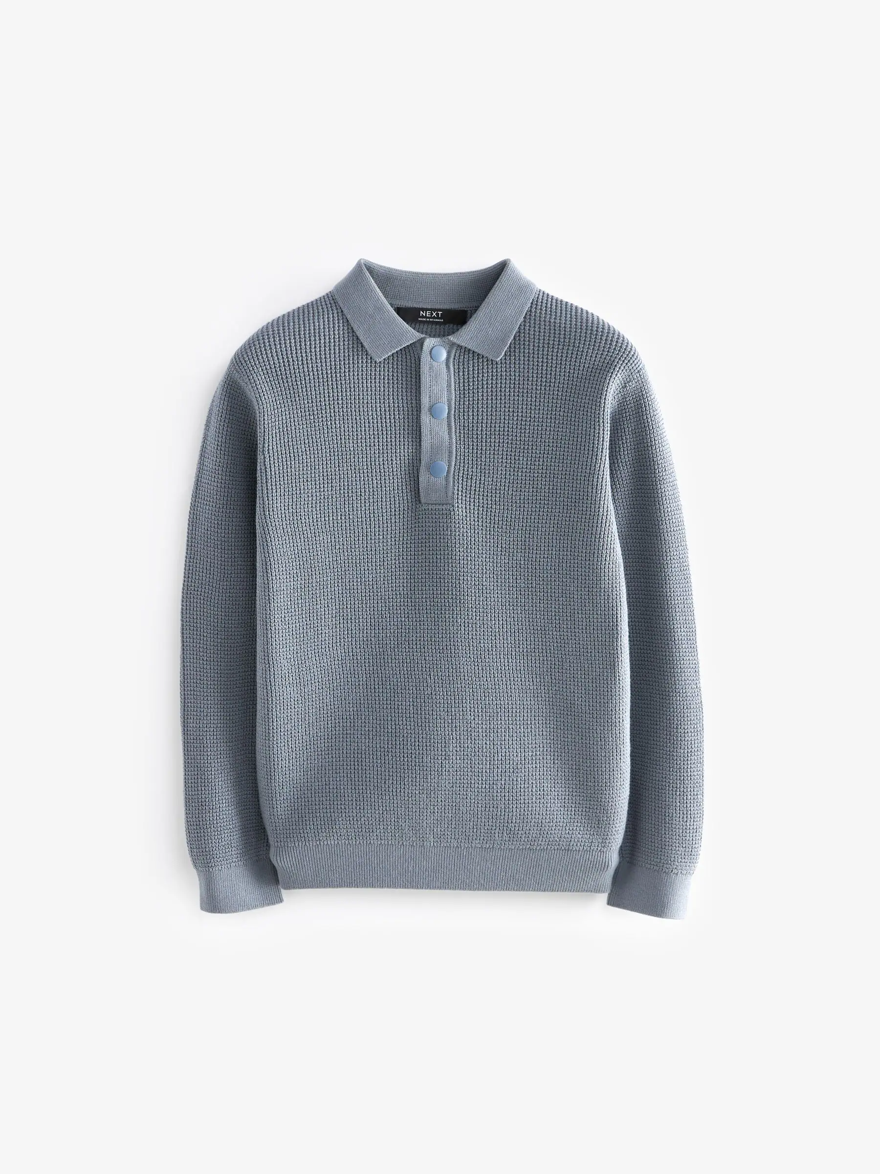 Blauw - Poloshirt met textuur en lange mouwen (3-16jr)