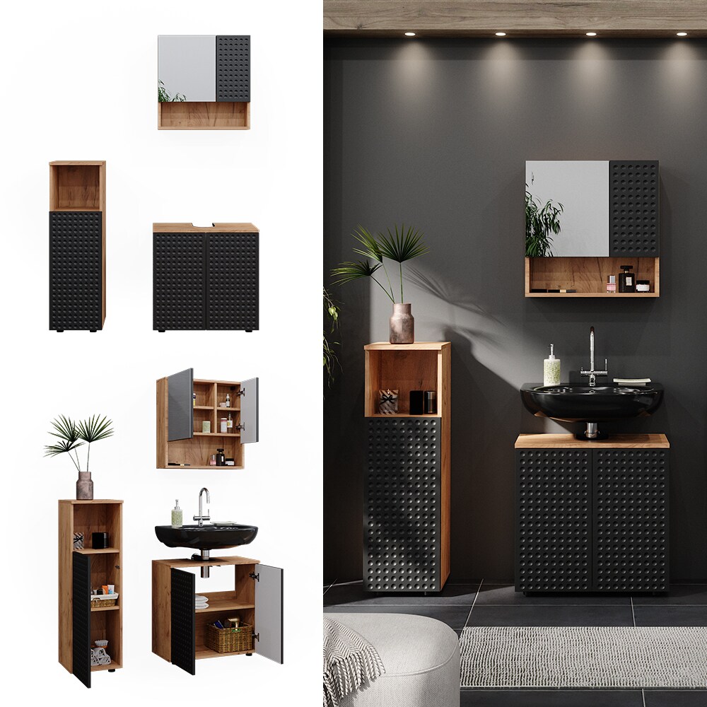 Vicco Badmöbel-Set Irma Eiche Anthrazit 4-teilig Midischrank 95 cm Waschbeckenschrank 60 cm