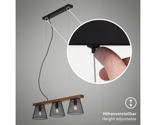 Hanglamp, 3-lichts, HxLxB 136x65x7 cm, zwart