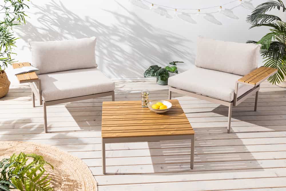 Outdoor Lounge Sitzgruppe MOBILE MODULAR 240cm champagner greige inkl. Kissen